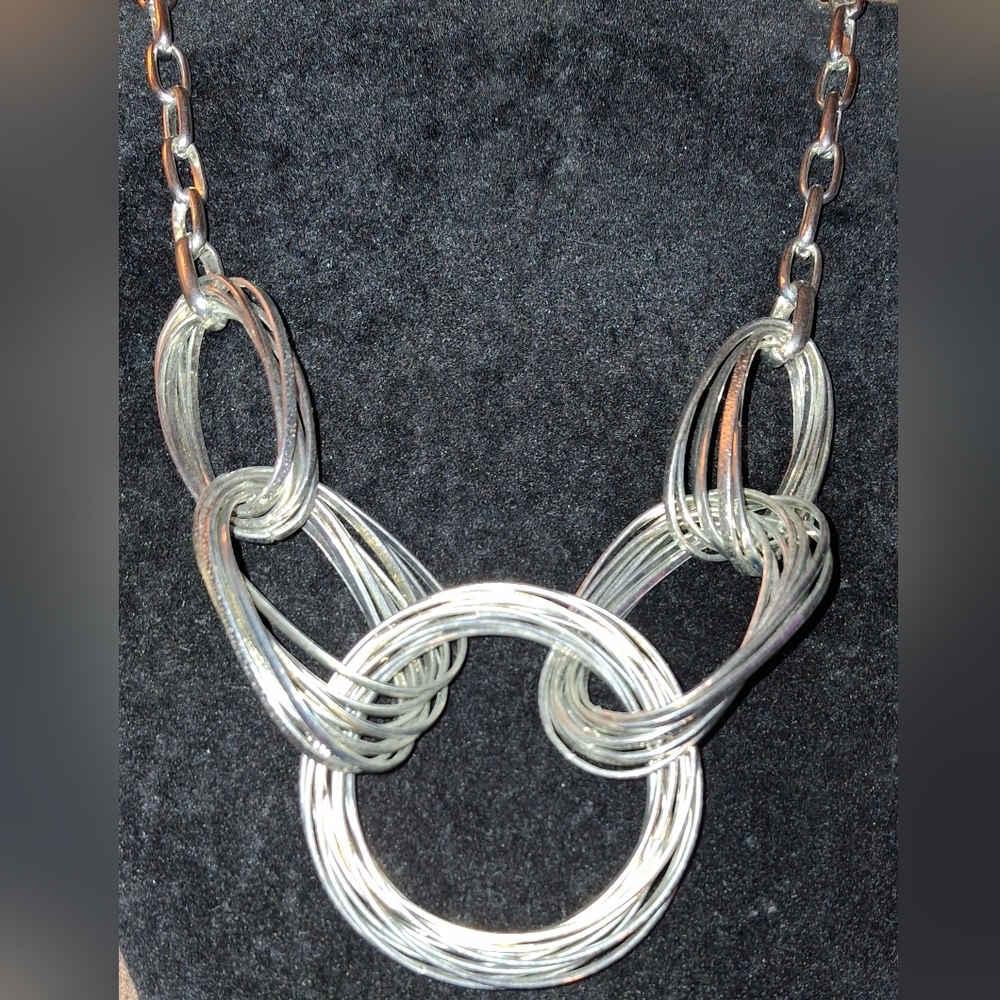 Silver Multiring Statement Necklace Inc. Brand Euc - image 2
